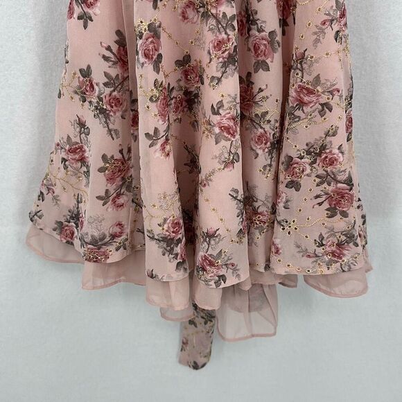 Lucy in the Sky Pink Floral Print Tie-Back Mini Dress Small - Picture 8 of 11